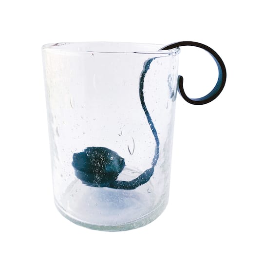 Hello Honey® Clear Reclaimed Hurricane Bubble Glass with Metal Candle Holder